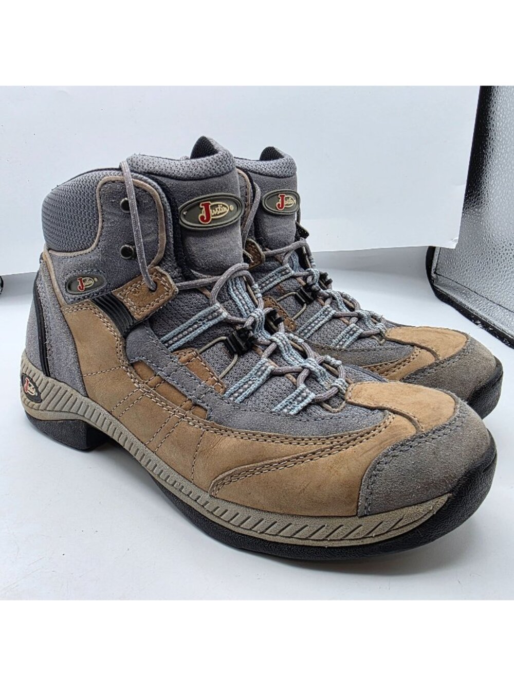 Justin Womens Size 8.5 Gray Leather Upper Hiking Boots Outdoors Camping Casual